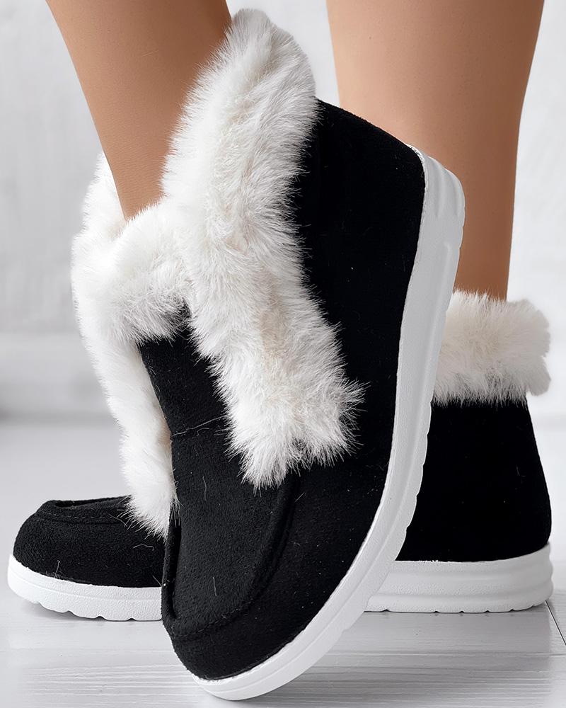 

Fuzzy Detail Thermal Lined Ankle Boots, Black