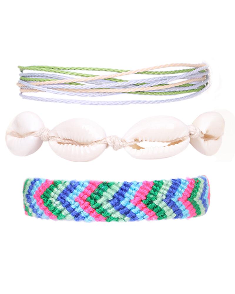 

3pcs Tribal Shell Pattern Colorful Braided Clan Anklets, Style6