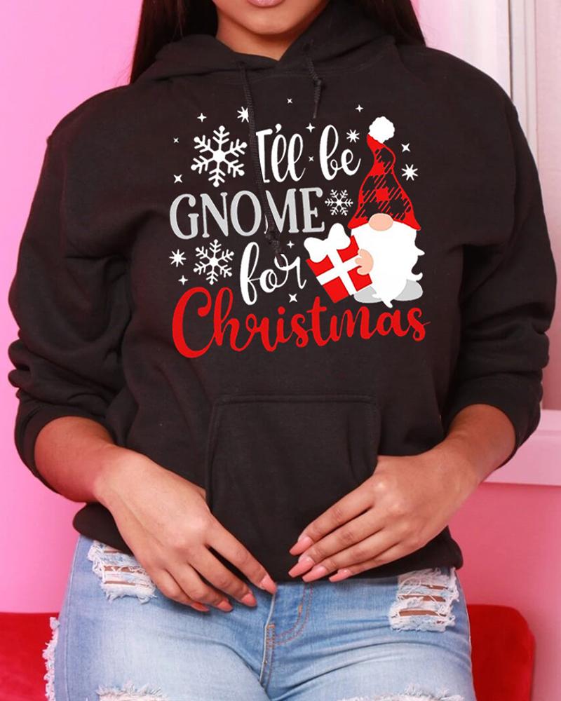 

Christmas Santa Letter Print Pocket Design Hooded Sweatshirt, Black