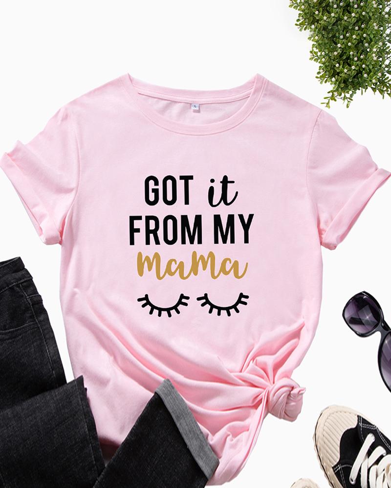

Mother's Day Letter Graphic Print Round Neck T-Shirt, Pink