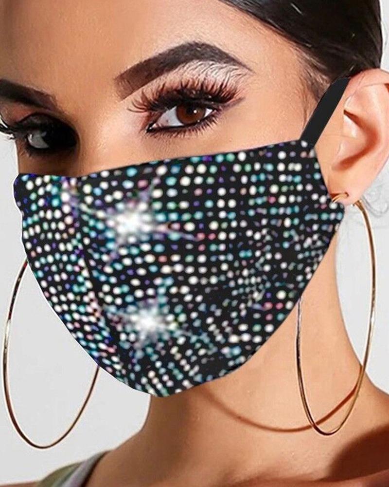 

Allover Rhinestone Breathable Earloop Face Bandana, Multicolor