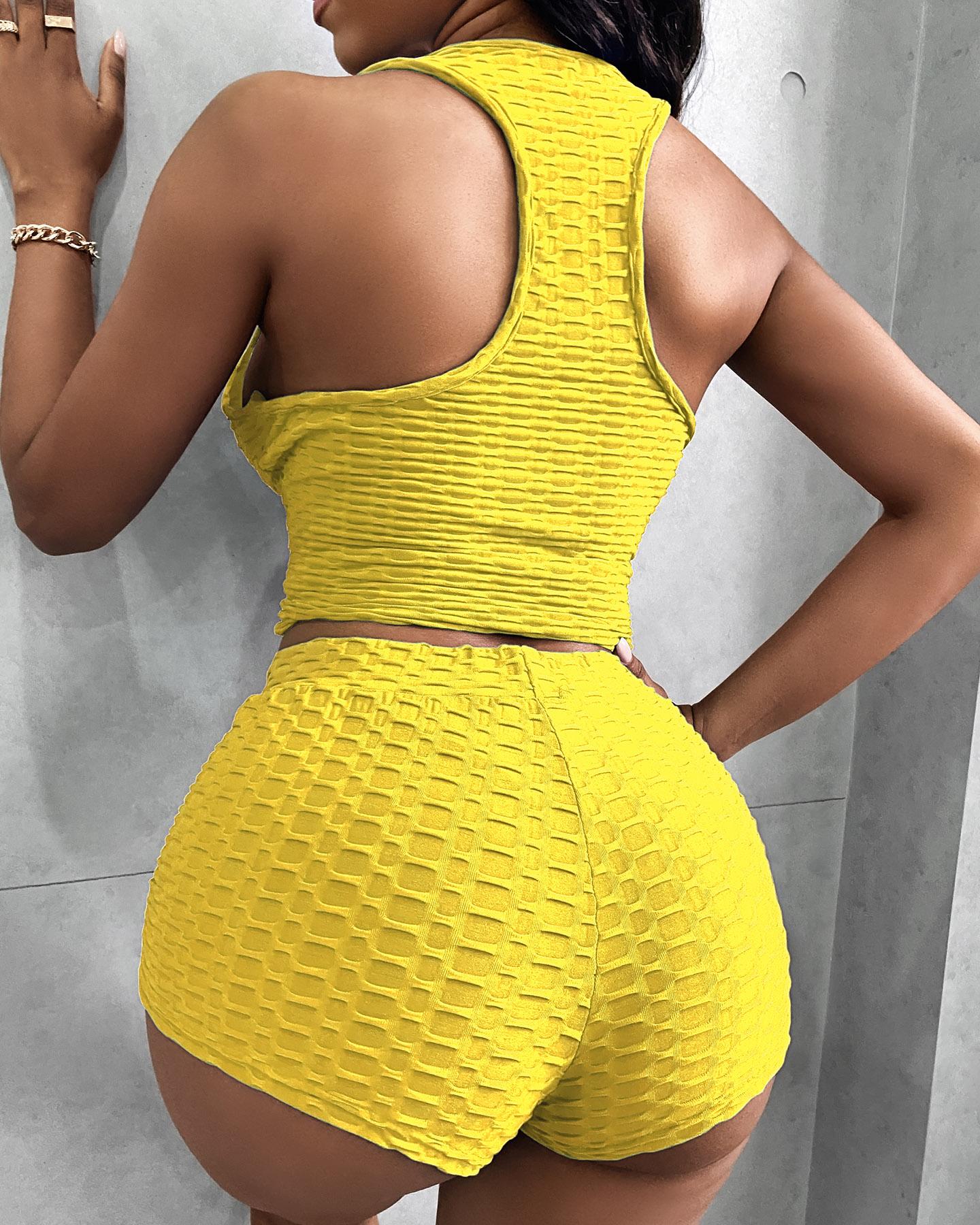 

Bubble Textured Drawstring Active Sets, Yellow