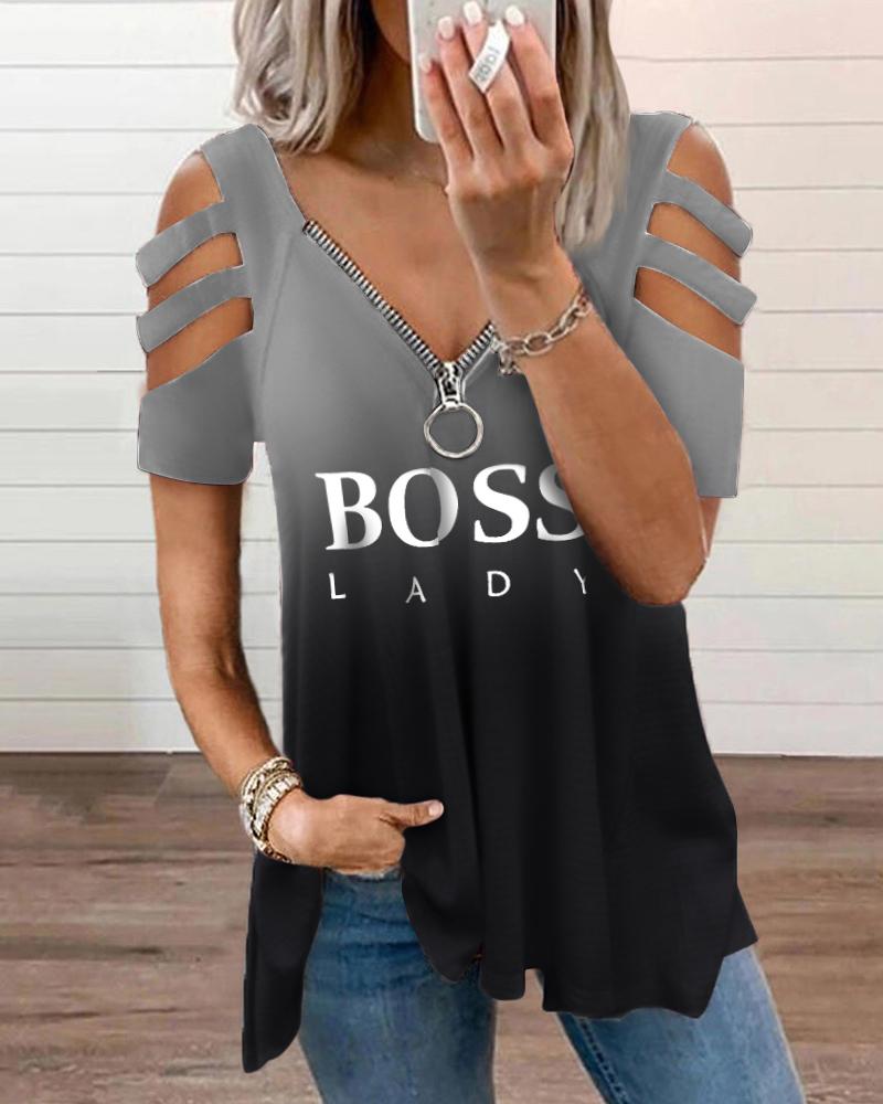 

Printed Letter Blend Blouse, Black