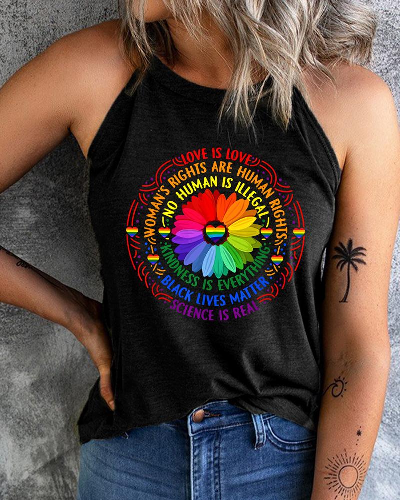 

Rainbow Graphic Print Racer Back Tank Top, Black