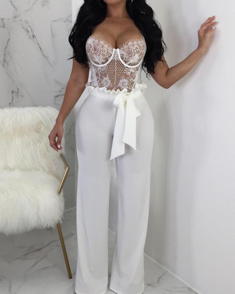 

Fahion Solid Frills Tied Waist Pants, White