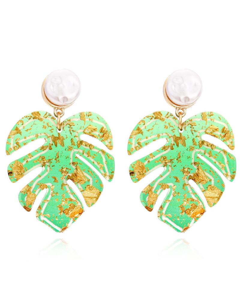

1Pair Palm Leaf Shaped Drop Earrings, Multicolor