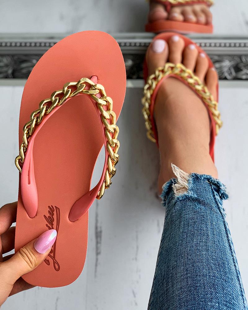 

Chain Decor Casual Filp Flops, Orange