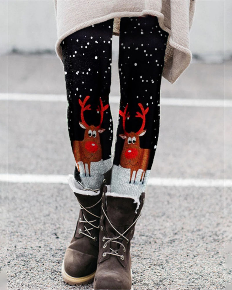 

Christmas Tree Snowflake Elk Print Leggings, Style2