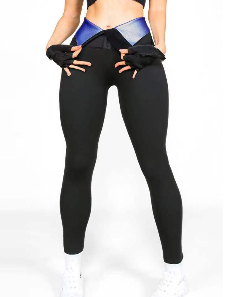 

3 Hook Front Tummy Control Slimming Thigh Yoga Sports Leggings, Blue