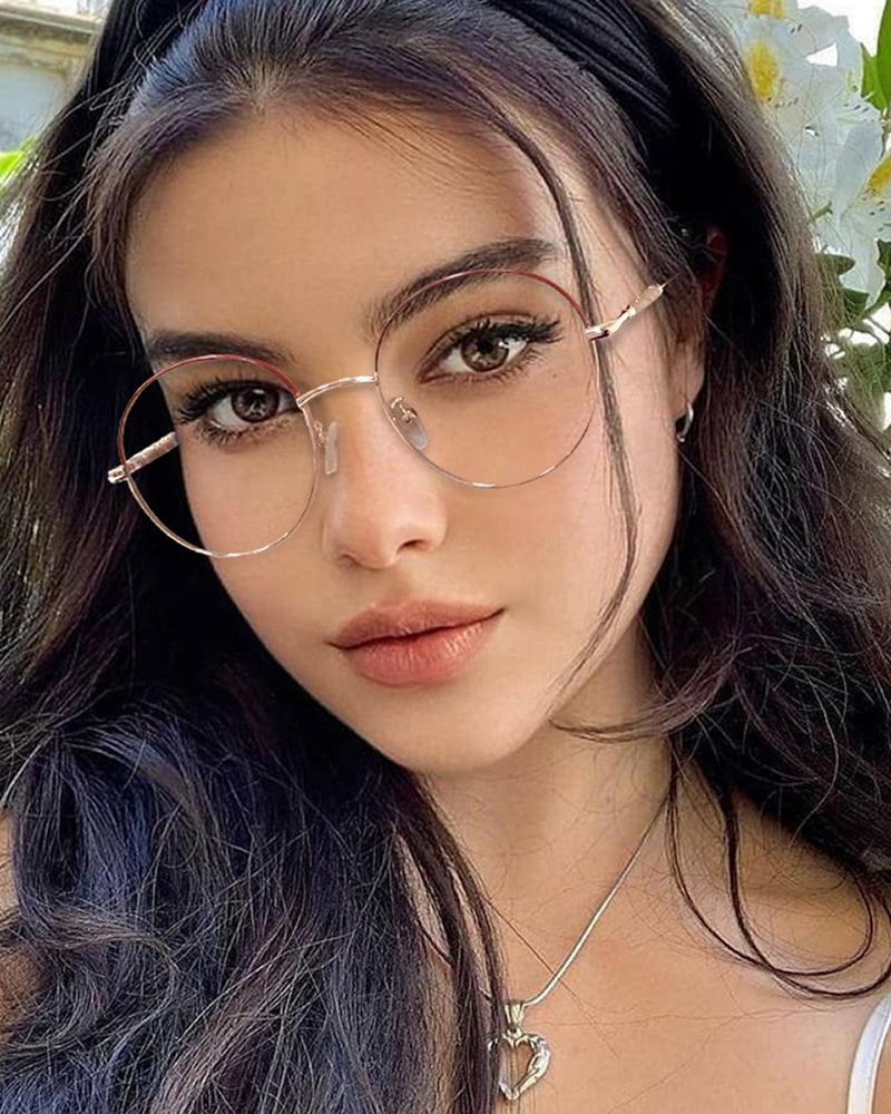 

1Pair Round Metal Frame Anti Blue Light Eyeglasses, Gold