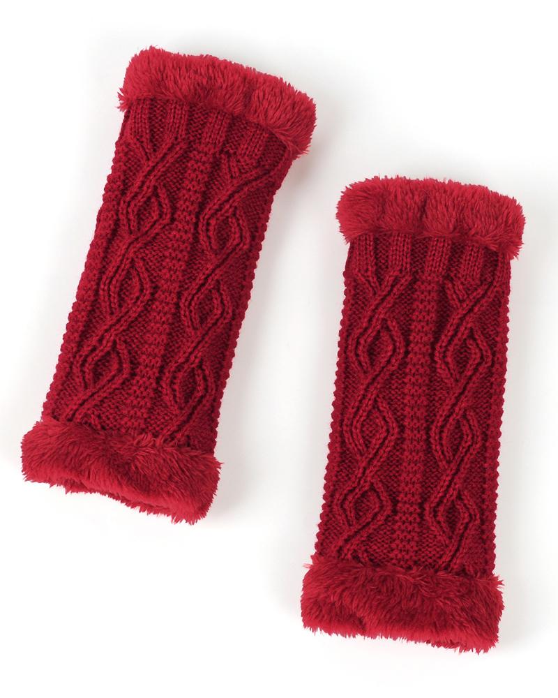 

1Pair Warm Fleece Lined Knit Fingerless Gloves, Red