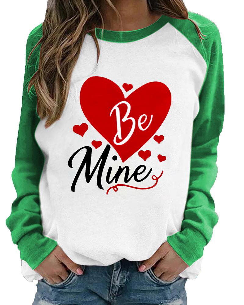 

Valentine' Day Colorblock Heart Letter Print Top, Green