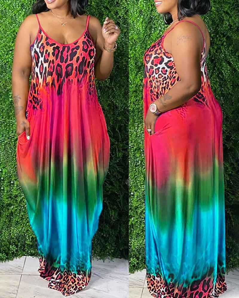 

Leopard Print Colorblock Ruched Maxi Dress, Hot pink