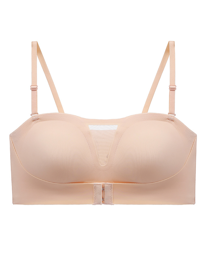 

Sheer Mesh Patch Strapless Rimless Bralette, Nude