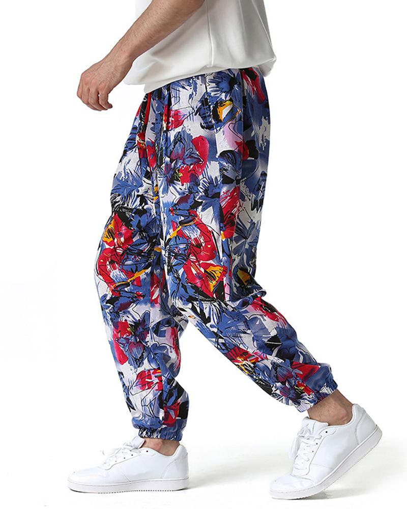 

All Over Print Drawstring Baggy Lantern Pants, Style3