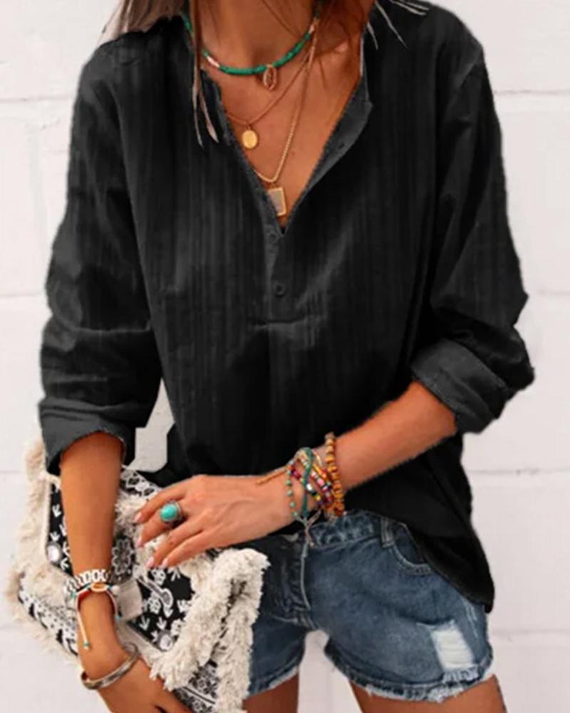 

Solid Color Striped Long Sleeve Shirt, Black
