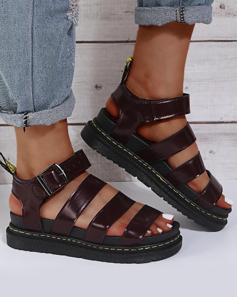 

Buckled Ankle Strap Platform Sandals, Wine red