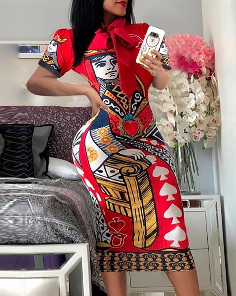 

Casual Poker Printing Bodycon Dress, Red