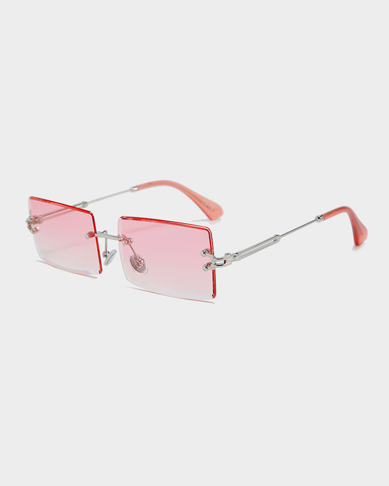 

Square Frame Rimless Sunglasses, Red