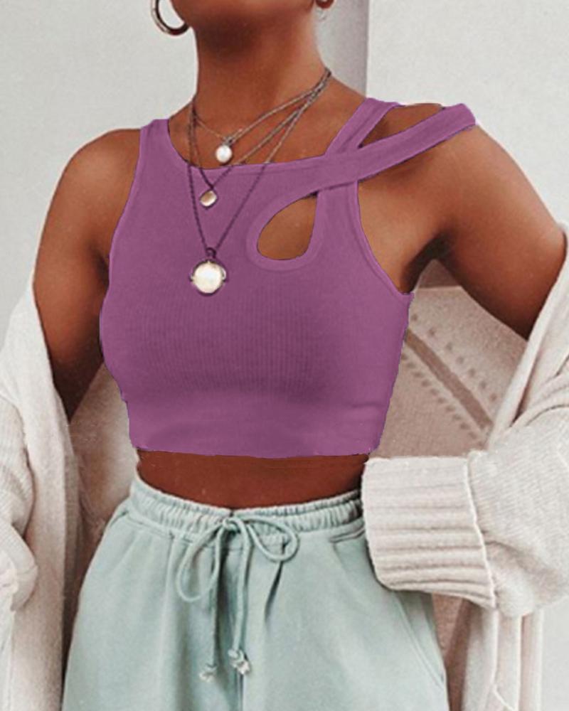 

Ribbed Cut Out Crop Tank, Purple