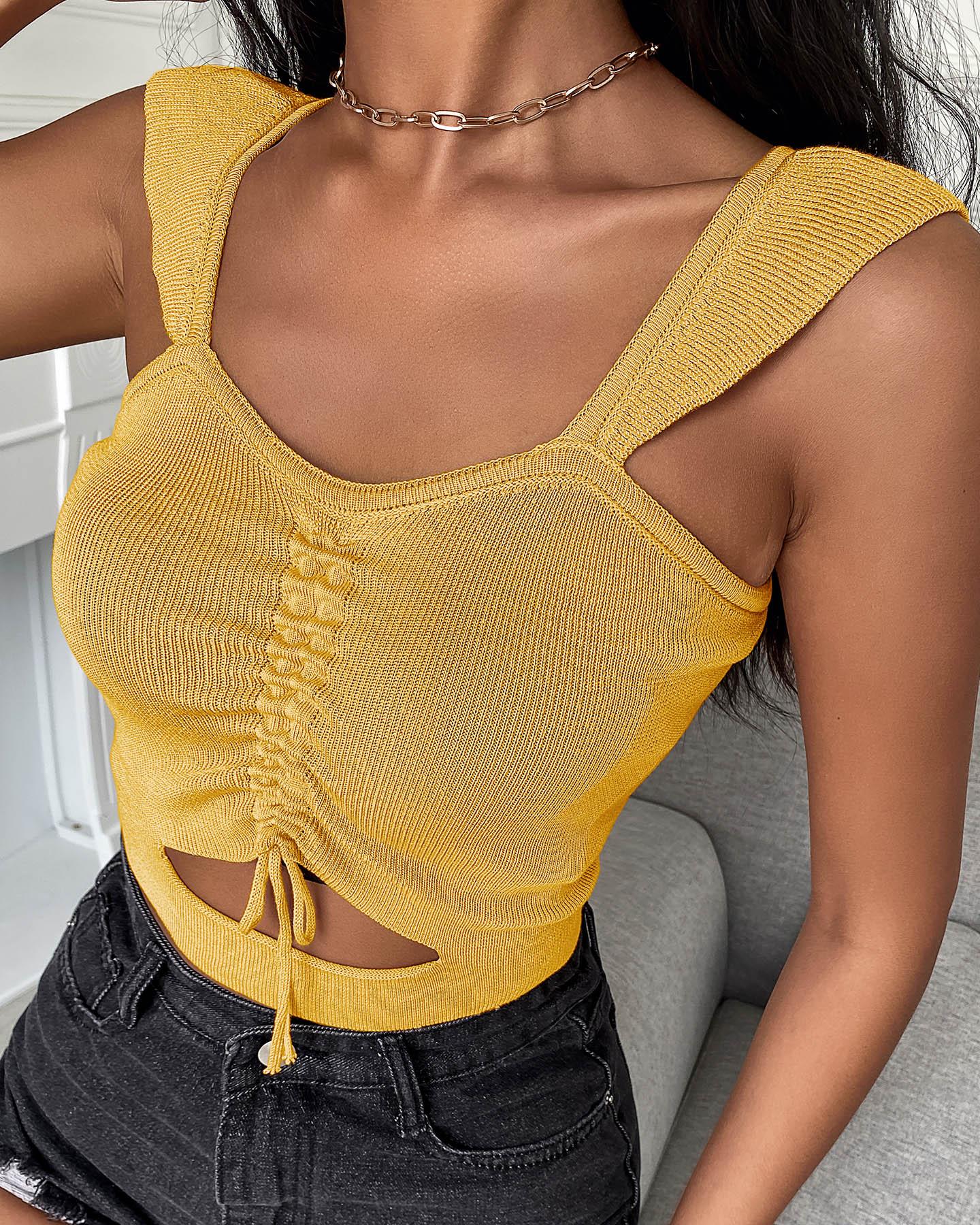 

Plain Thick Strap Drawstring Tank, Yellow