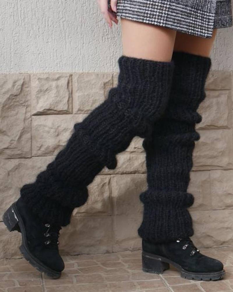 

1Pair Chunky Knit Leg Warmers Winter Warm Footless Long Boot Socks, Black