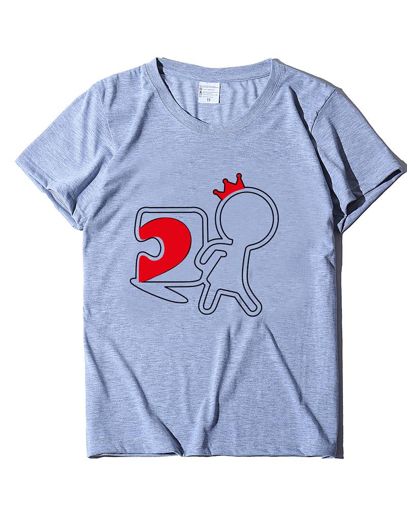 

Valentine' Day Cartoon Heart Print T-shirt For Women, Gray