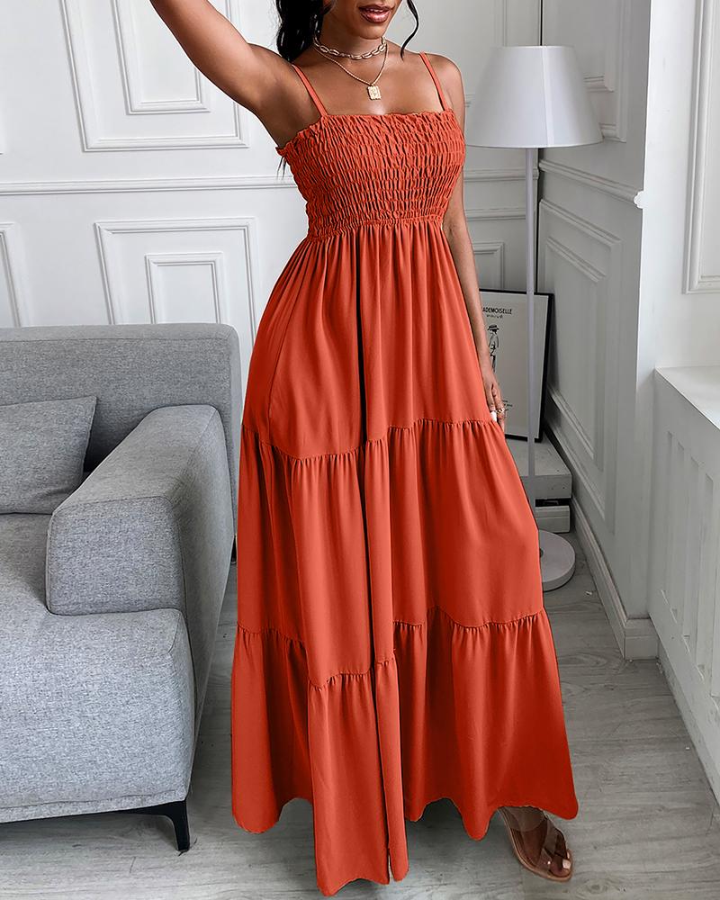 

Shirring Detail Ruched Casual Maxi Dress, Red