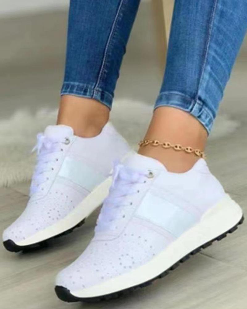 

Eyelet Lace-up Breathable Sneakers, White