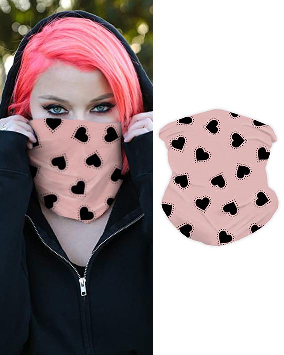 

Heart Print Breathable Face Bandana Magic Scarf Headwrap Balaclava, Pink