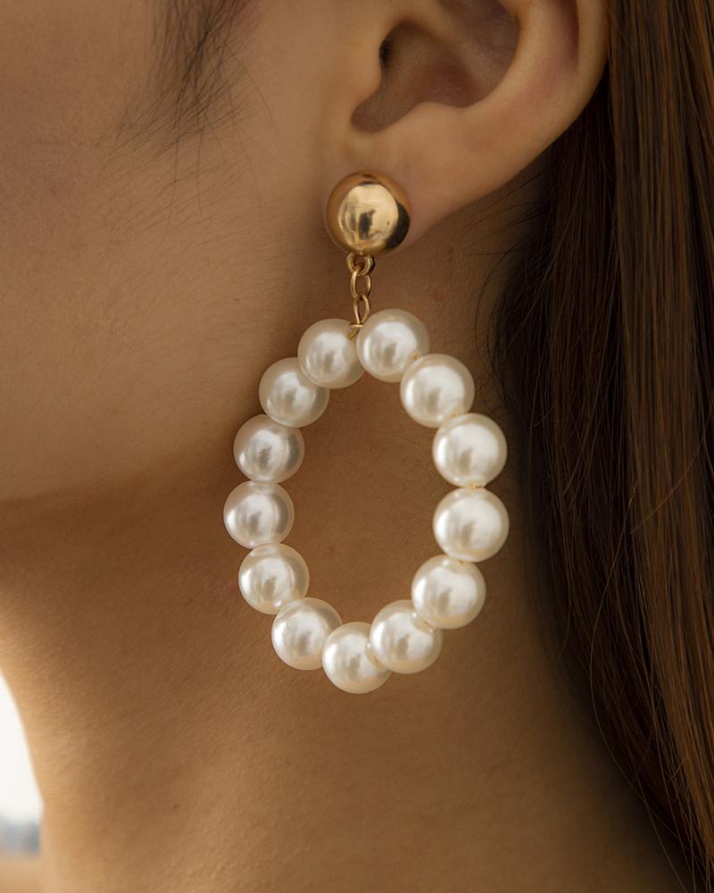 

1Pair Faux Pearl Round Drop Earrings, Gold