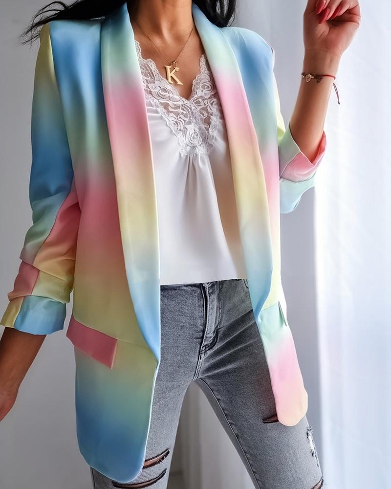 

Tie Dye Print Shawl Neck Blazer Coat, Blue