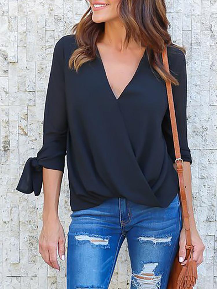 

Trendy Crisscross Tied Sleeve Casual Women Blouse, White