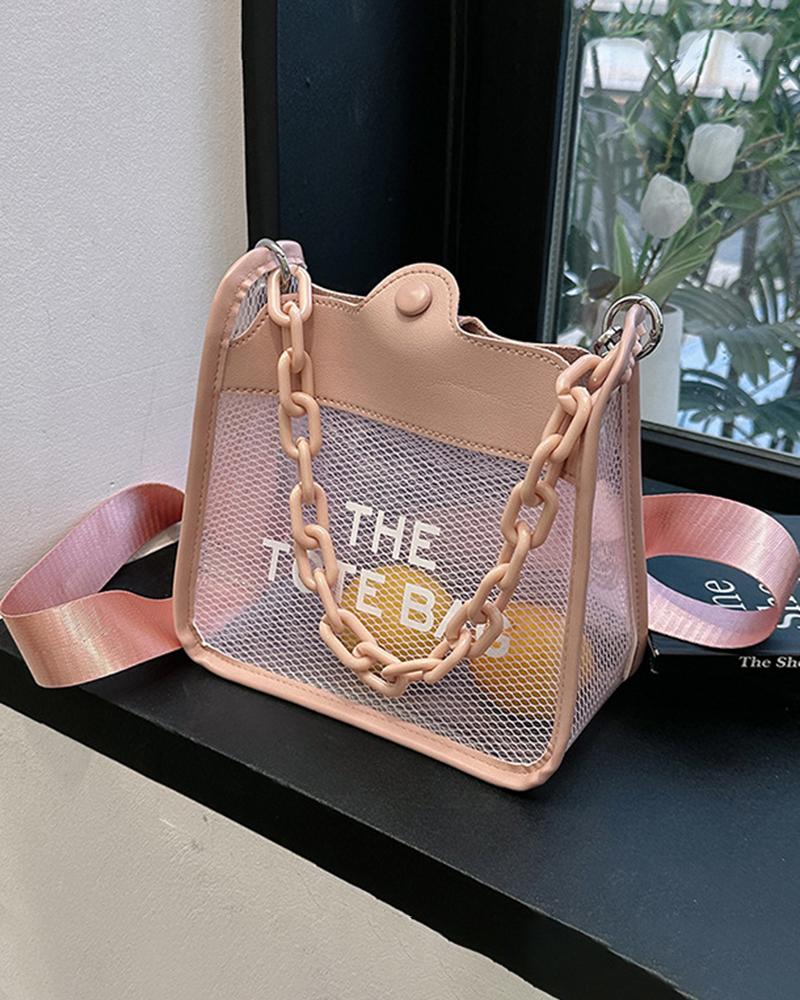 

Hollow Out Handbag Large Capacity Tote Bag, Pink