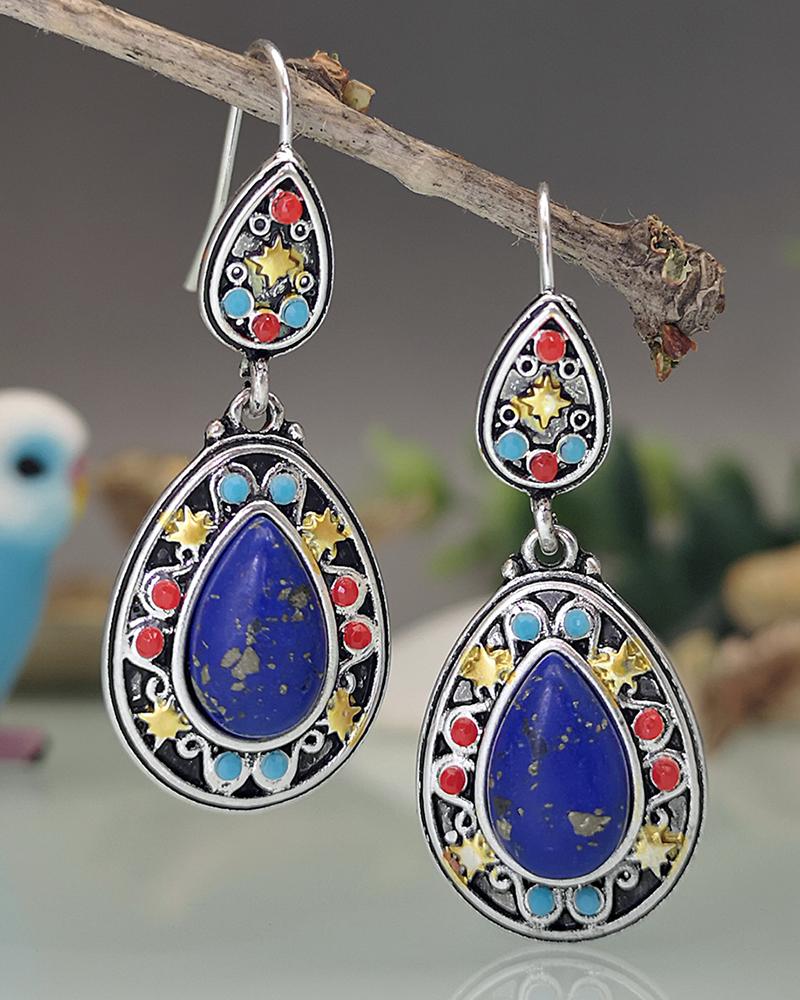 

1Pair Bohemian Turquoise Water Drop Earrings, Blue