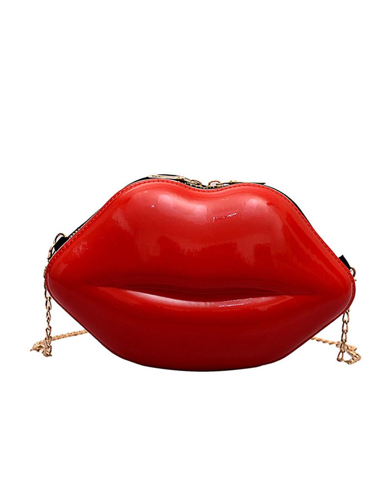 

Lip Shaped Chain Crossbody Bag, Red
