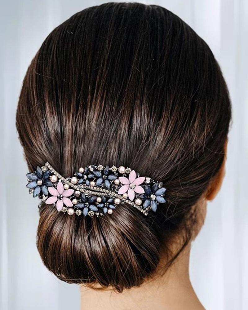 

1pc Rhinestone Floral Shaped Elegant Hair Clip, Pink