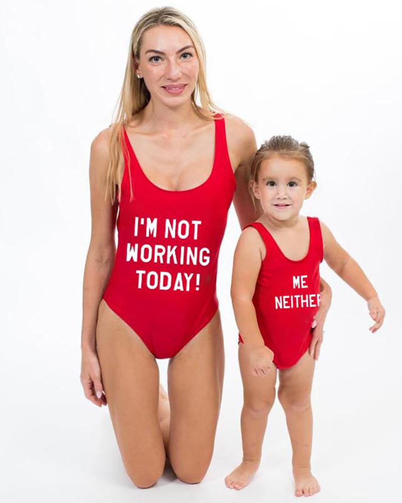 

Mommy & me Letter Print U-Neck One Piece Swimsuit For Kids, Red