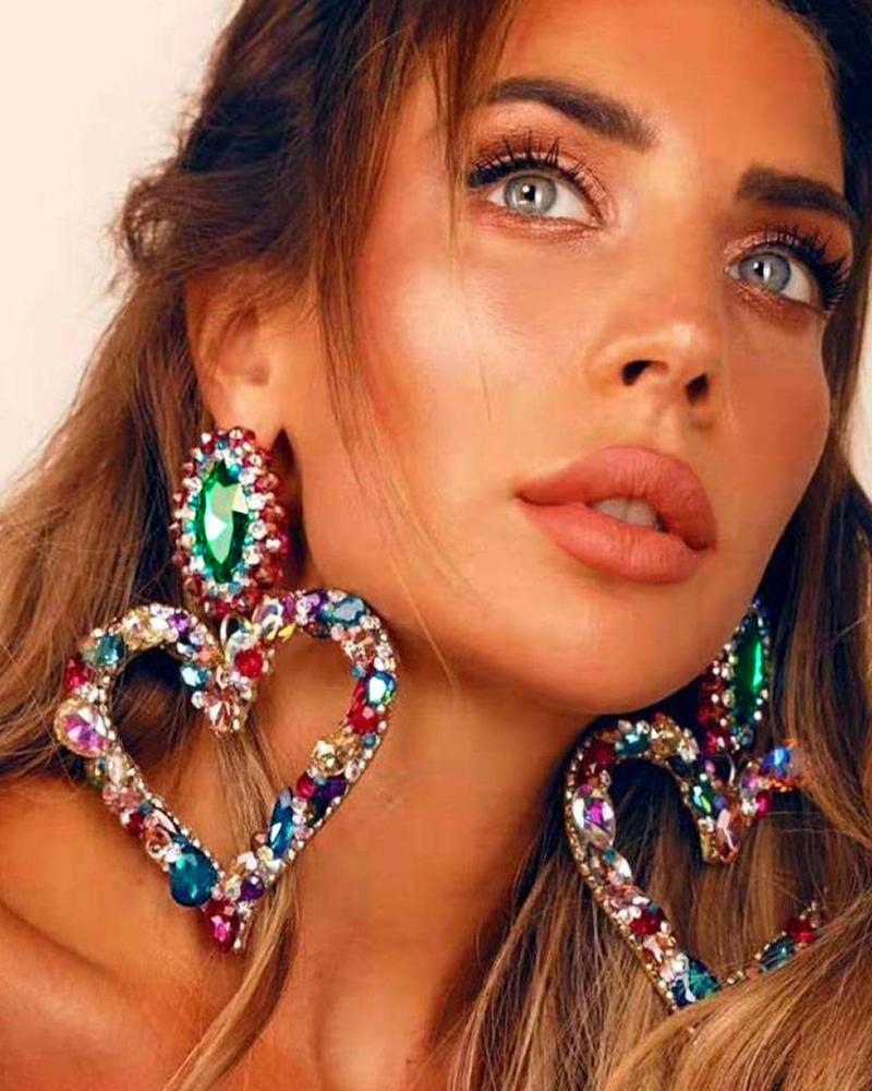 

1Pair Heart Shaped Colorful Rhinestone Earrings, Style3