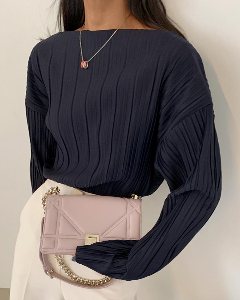 

Ruched Long Sleeve Casual Top, Purplish blue