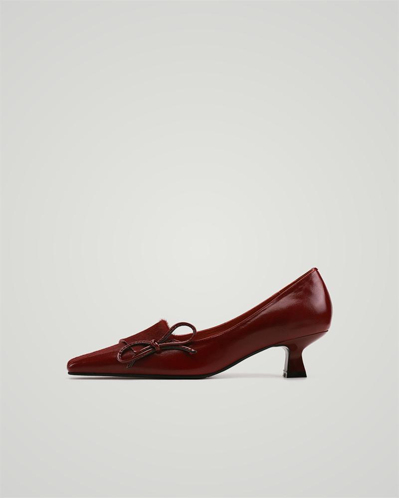 

Square Toe Fluffy Patch Bowknot Decor Heels, Brown