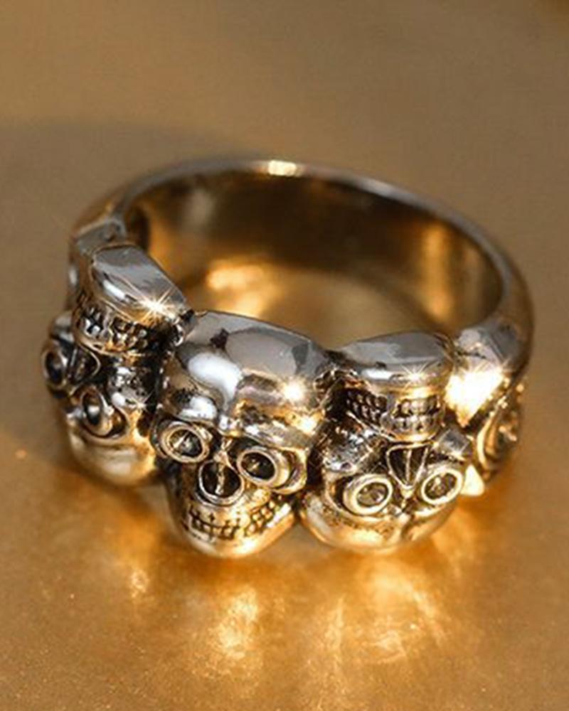 

1pc Halloween Skull Head Vintage Ring, Silver