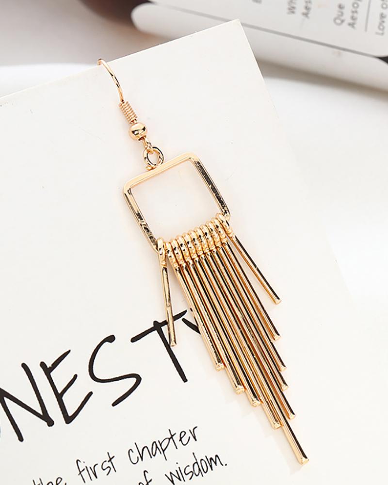 

1Pairs Long Metal Tassel Design Geo Pattern Drop Earrings, Style3