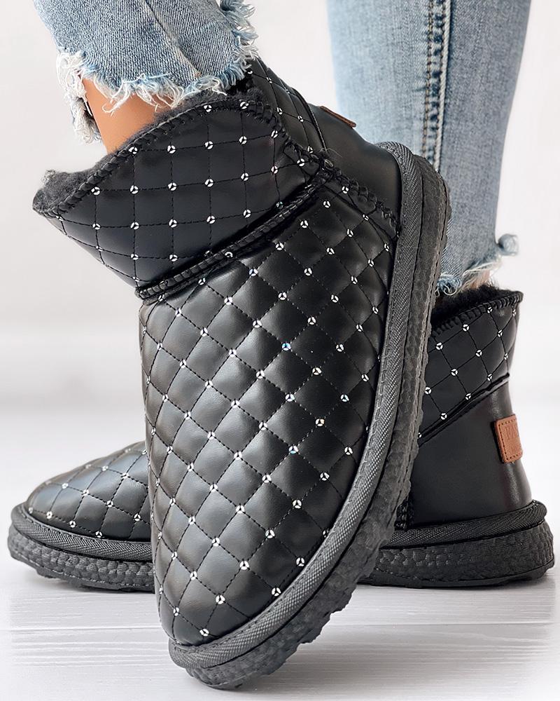 

Quilted Contrast Sequin Lined Snow Boots, Black
