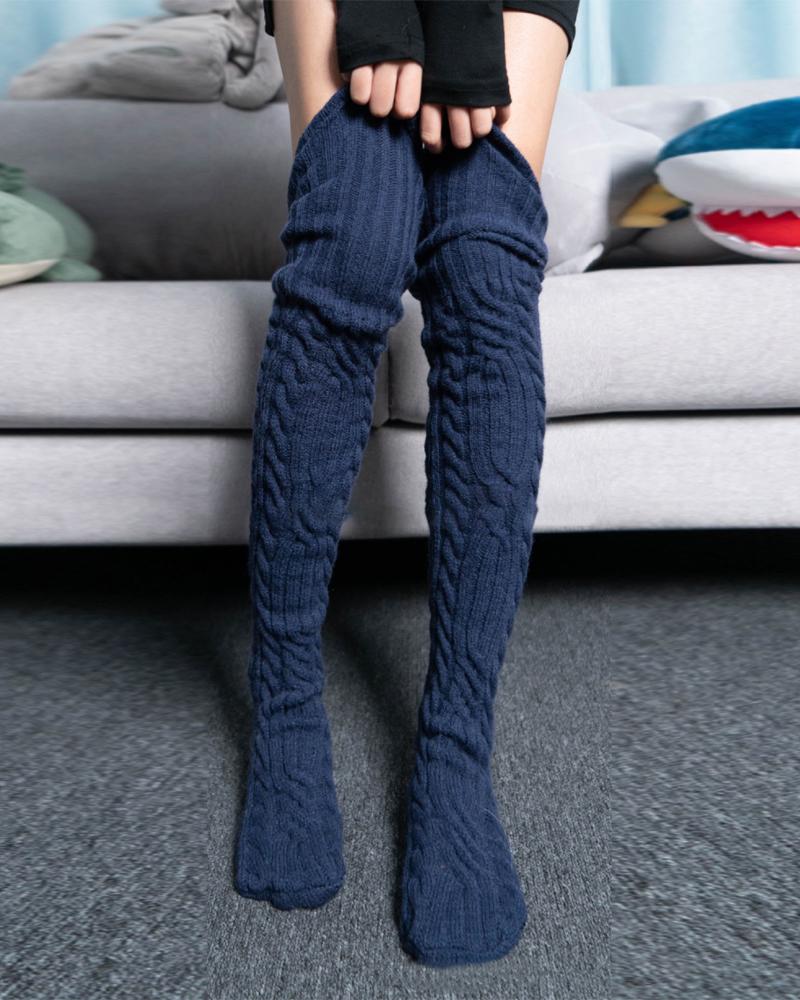 

Thigh High Cable Knit Leg Warmers Winter Warm Long Boot Socks, Purplish blue