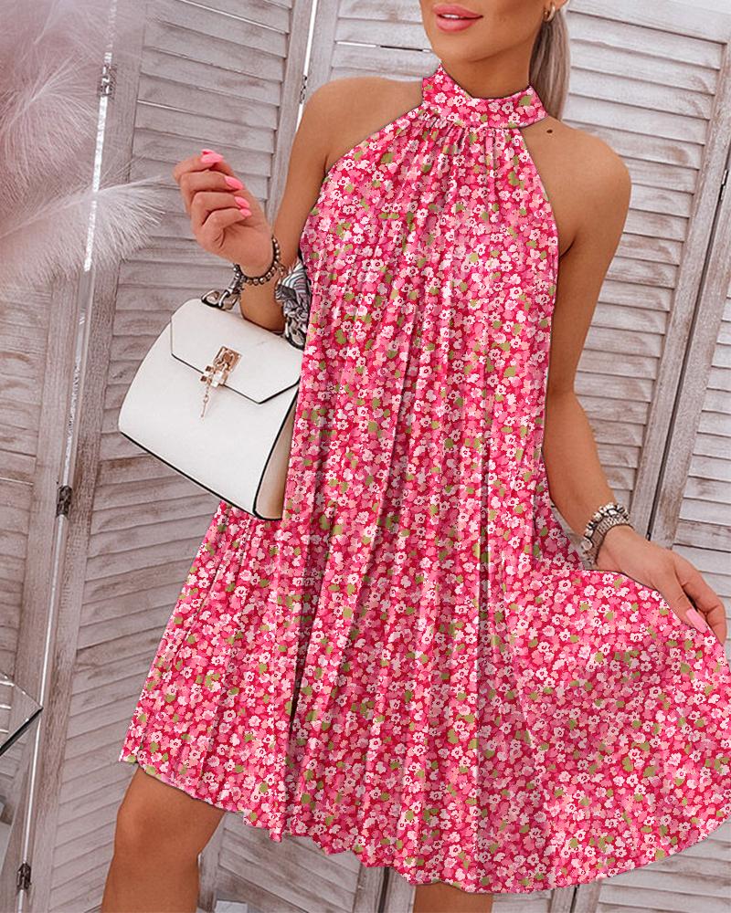 

Vestido casual plissado com estampa floral rosa ditsy, Red