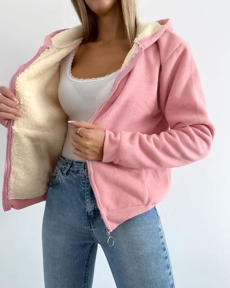 

Sweat à capuche thermique avec poche kangourou zippée et doublure polaire, Pink