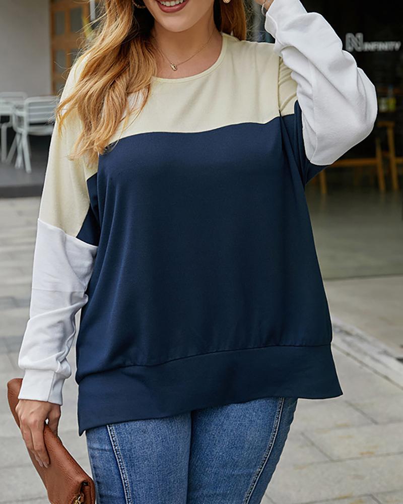 

Plus Size Colorblock Long Sleeve Top, Dark blue