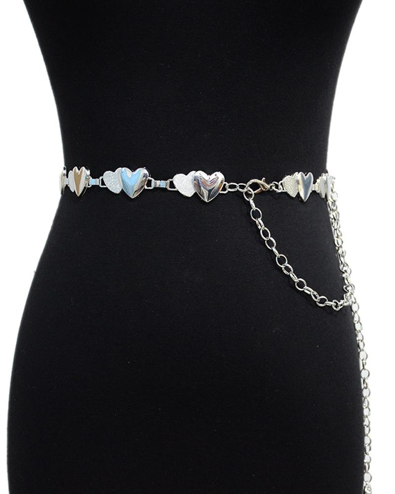

1pc Heart Decor Waist Chain, Silver