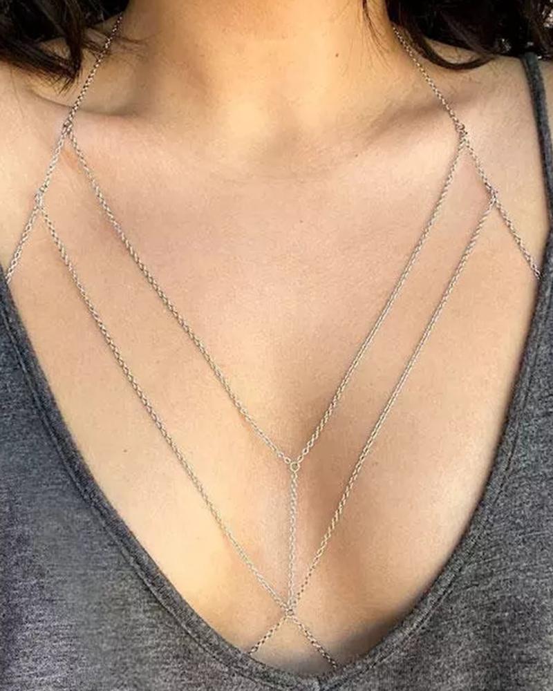 

1pc Multi-layer Simple Bra Body Chain, Silver